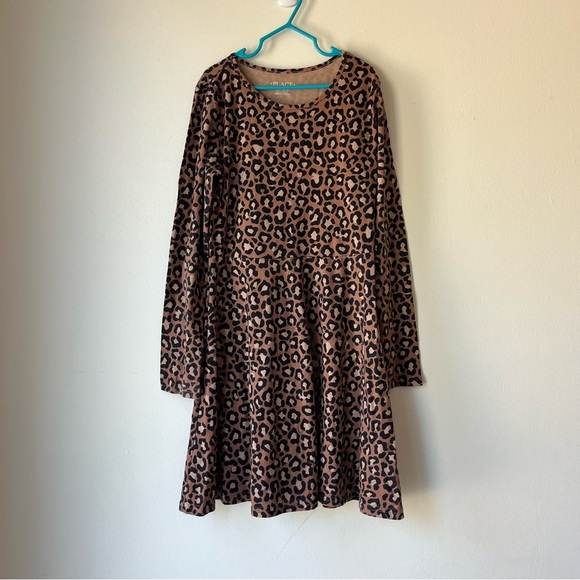 Girls Leopard Print Long Sleeve Dress Brown Black Animal Print Size 10/12 L - Picture 1 of 10